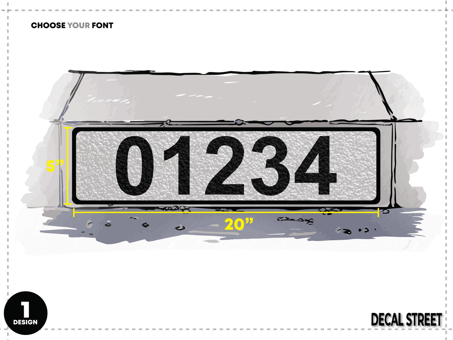 1 Classic Curb Address Decal - Black on White