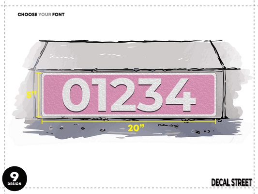 9 Classic Curb Address Decal - Black Text on Pink